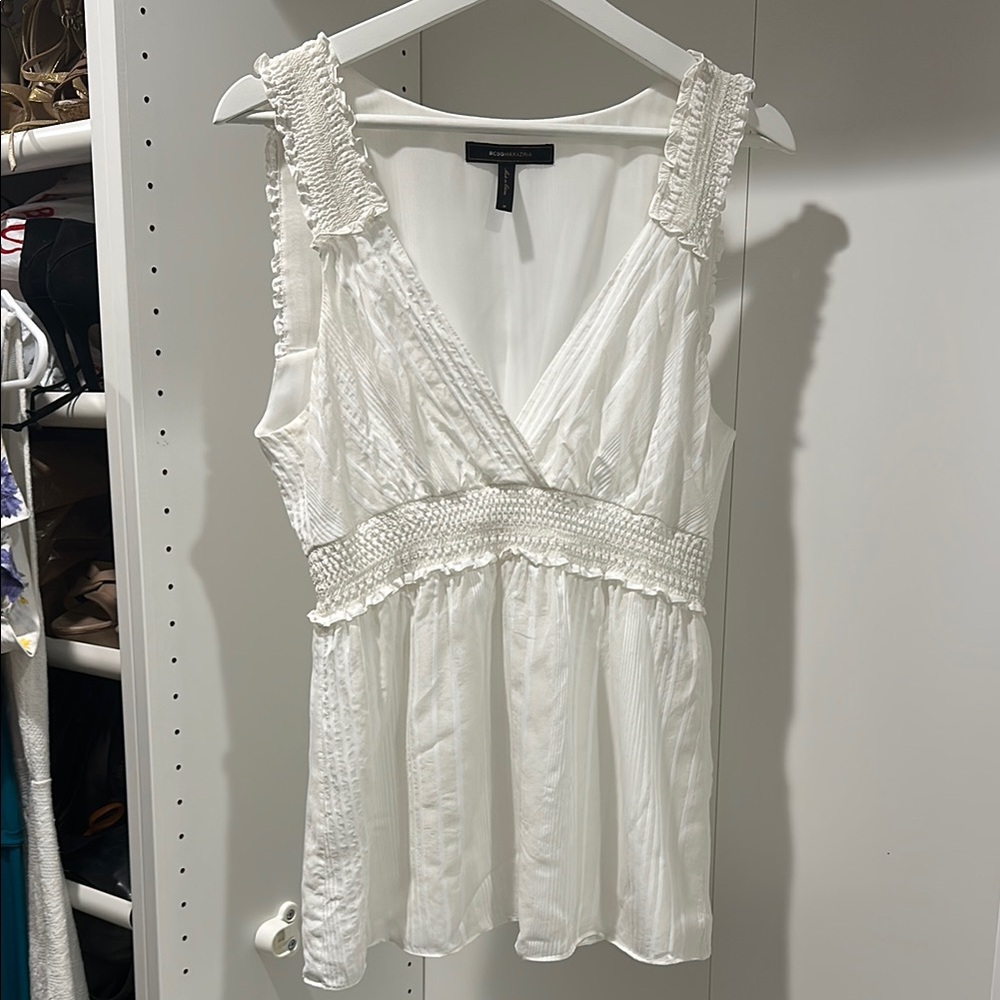 BCBGMaxAzria White Ruffled Wrap Blouse